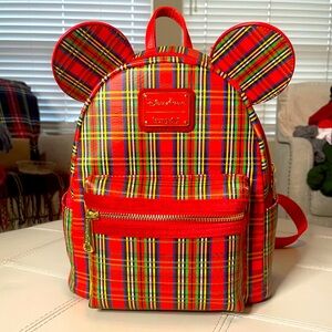 Disney Loungefly Red Plaid velvet trim Backpack in Mint Condition